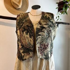 Reversible Cotton Tapestry Floral Open Style Handmade Vest Size Large